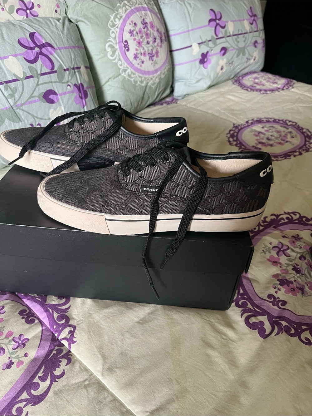 Coach Black Signature Canvas Low-Top Sneakers with Cream Sole